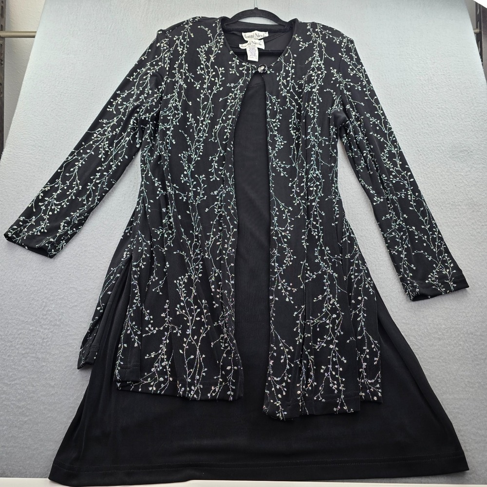 Ronni Nicole by Ouida Evening A-Line Dress Womens 16 Black Beaded Floral Party